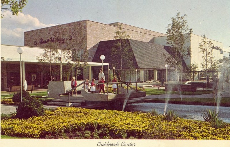 1964 postcard plaza outside of Marshall Field's store which became Macy's in 2006 A 1964 Oakbrook Center postcard showcasing the plaza outside of Marshall Field’s store which became Macy’s in 2006.