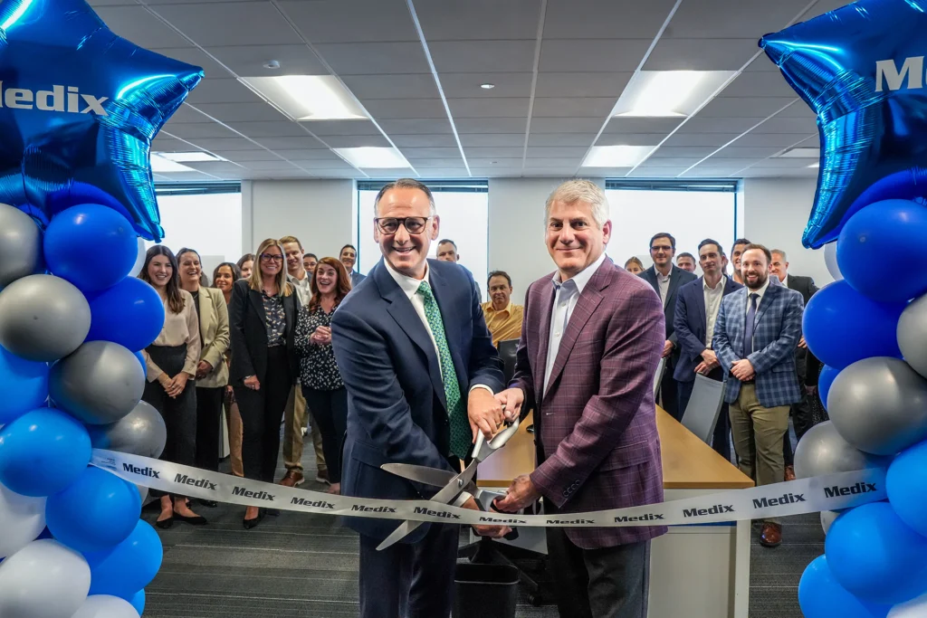 Corporations Moving to OB Andrew Limouris, founder and CEO of Medix, along with Oak Brook Village President Larry Herman, attended the ribbon-cutting ceremony at Medix’s new headquarters in Oak Brook.