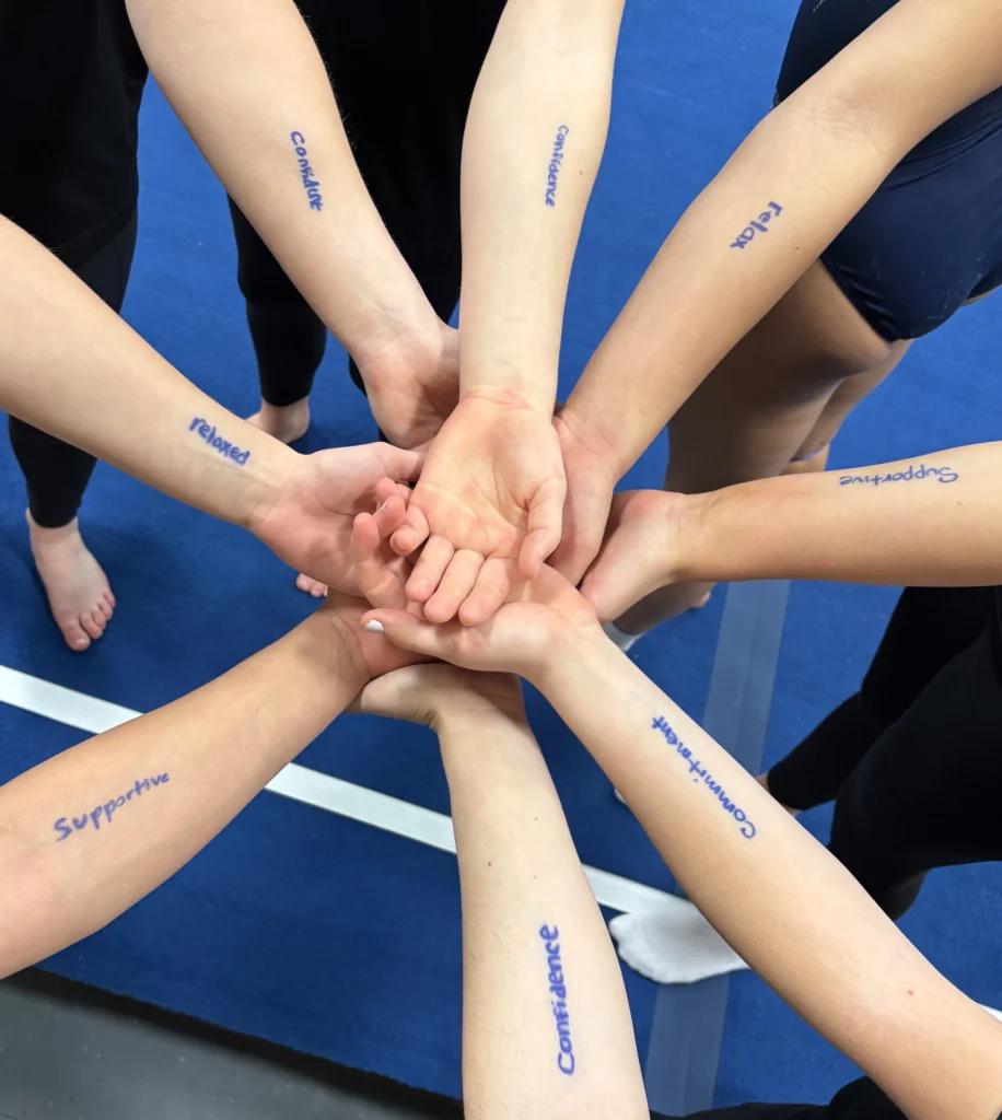 DG1 Downers Grove gymnasts wrote inspiring words on their arms during the postseason. <br><i>Photo courtesy of Downers Grove Co-Op Gymnastics</i>