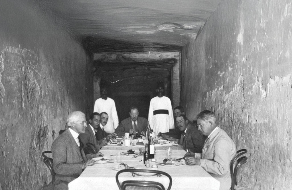 Lunch for Eygptologists in Tomb of King Tut. Former Downers Grove resident Dr. J.H. Breasted front left.