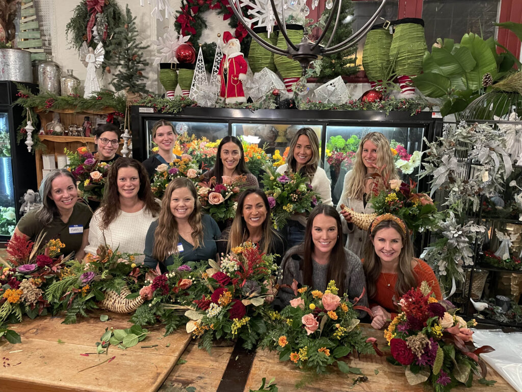 Members gathered at a Thanksgiving floral-arrangement class at Carousel Flowers by Shamrock Garden Florist last November.